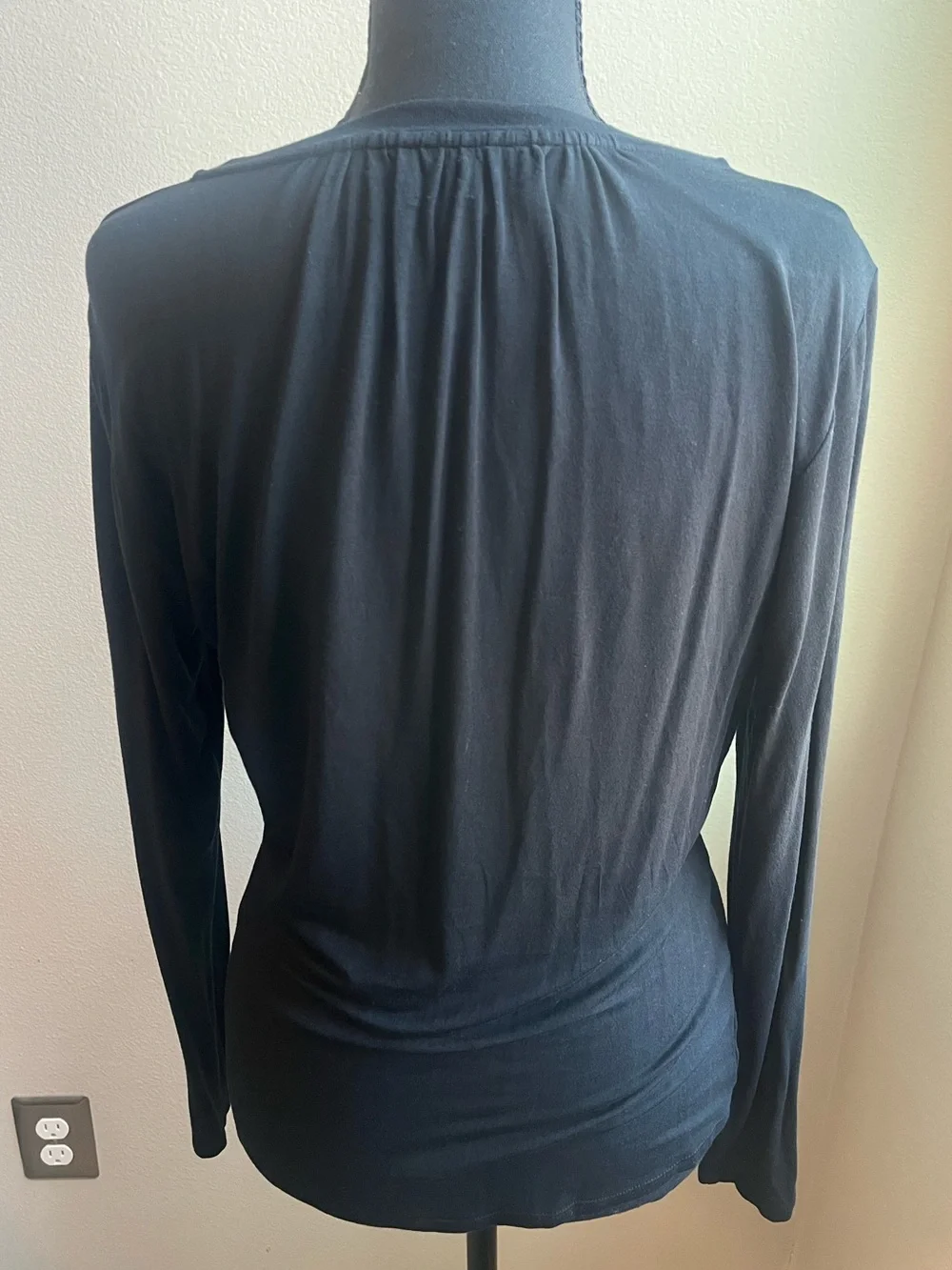 Velvet by Graham & Spencer Black Draped Wrap-Front Long-Sleeve Top